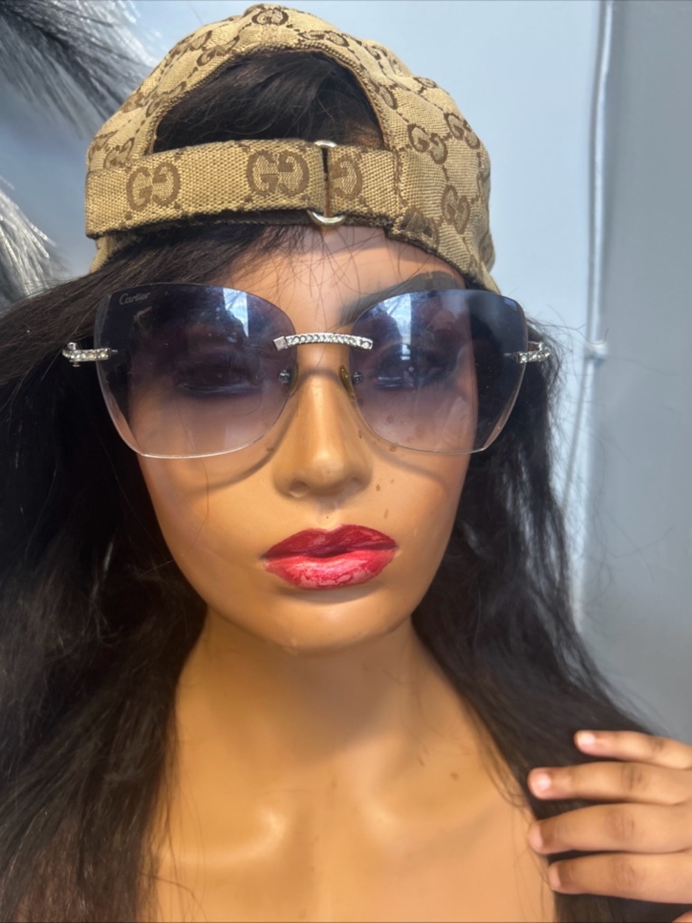 Cartier Rimless Sunglasses with Gradient Blue Lenses and Rhinestone Bridge